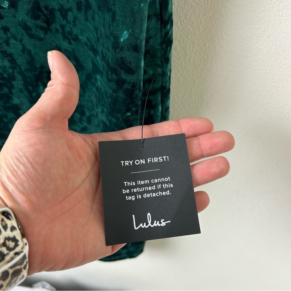 NWT - Lulus Drape Front Green crushed velvet mini dress size: XL - Picture 7 of 14